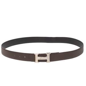 Hermes Brown/Black Leather Gris Moyen Reversible Belt 95CM