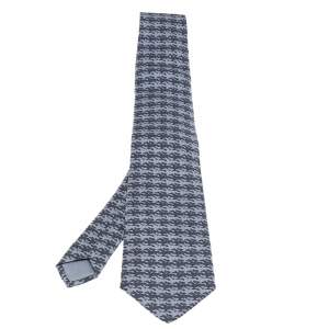 Pre Owned Hermès Grey Patterned Silk Traditional Tie