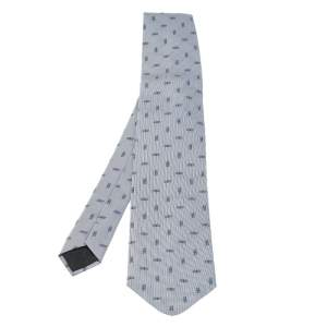 ربطة عنق هيرمس جاكار حرير رصاصي مزخرف مقلم 