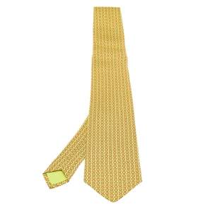 Pre Owned Hermes Yellow Patterned Silk Tie