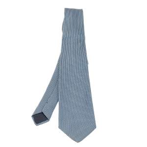 Pre Owned Hermes Blue Striped Silk Jacquard Tie