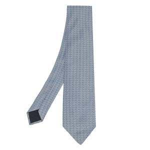 Hermes Blue Patterned Silk Jacquard Tie