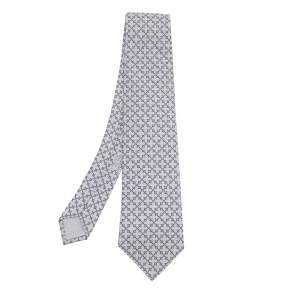  Hermes Grey Diamond Patterned Silk Jacquard Tie