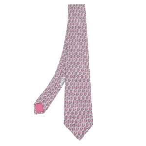 Pre Owned Hermes Pink H Patterned Silk Tie
