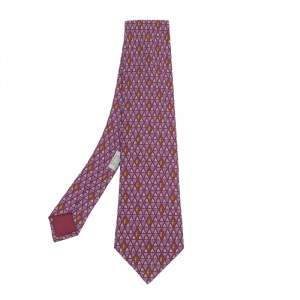 Hermes Magenta Grapes & Barrel Printed Silk Tie