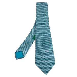 Pre Owned Hermes Blue Billiards Chalk Printed Silk Tie 