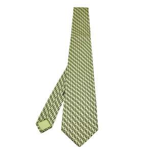 Hermes Lime Green Chainlink Printed Silk Tie