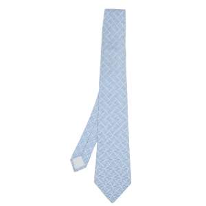 Pre Owned Hermes Blue Op Art Diamond Printed Silk Tie