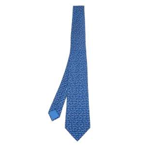 Hermes Navy Blue Moonphase Printed Silk Tie