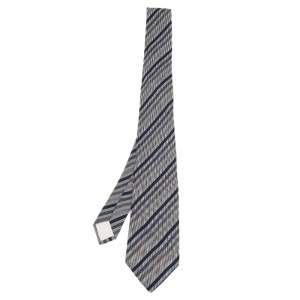 Pre Owned Hermes Black Striped Silk Tie