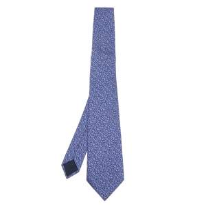 Hermes Blue Circle Patterned Silk Jacquard Tie