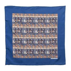 Pre Owned Hermes Navy Blue Printed Silk Pocket Square