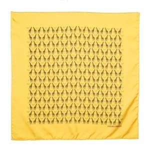 Hermes Yellow Palm & Giraffe Printed Silk Pocket Square