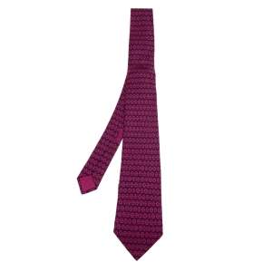 ربطة عنق هيرمس حرير مطبوع وردي بصلي غامق