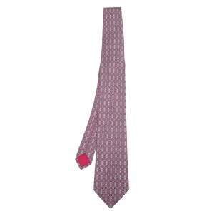 ربطة عنق هيرمس حرير وردي بطبعة مدارات