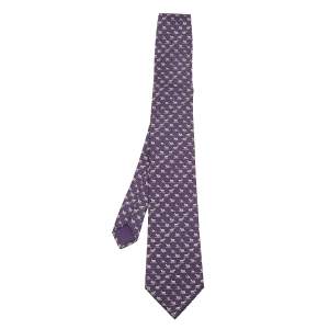 Pre Owned Hermes Lavender Blue Duck Printed Silk Tie