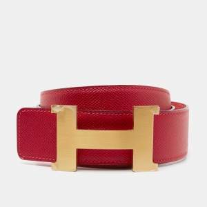 Pre Owned Hermes Rouge Casaque/Rose Jaipur Epsom Leather H Buckle Belt 85CM