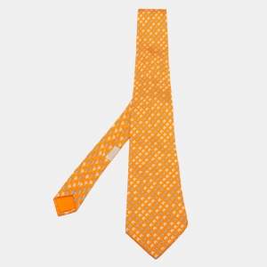 Hermes Orange Horse Printed Silk Tie