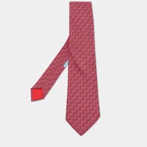 Pre Owned Hermes Pink Patterned Silk Tie