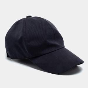 Hermes Navy Blue Cotton Twill Riley H Droit Baseball Cap 