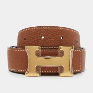 Hermes Noir/Gold Chamonix and Togo Leather H Buckle Reversible Belt 95 CM