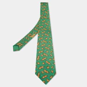 Hermes Green Hazelnut Print Silk Tie 