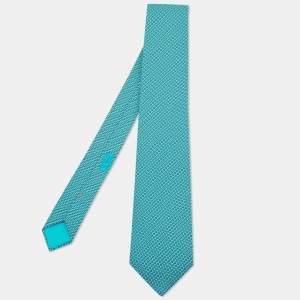 Hermes Turquise Green Wrench Printed Silk Tie
