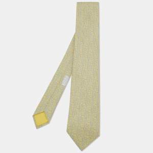 Pre Owned Hermes Yellow Cactus Printed Silk Tie