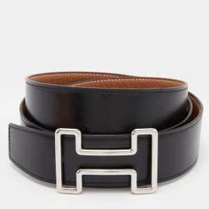 Hermes Black/Gold Box and Togo Leather Tonight Reversible Belt 100CM