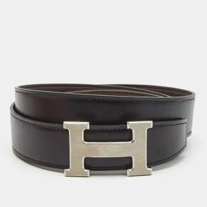 Hermes Black/Chocolat Chamonix and Togo Leather H Reversible Buckle Belt 115CM