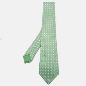 Hermes Green Printed Silk Tie