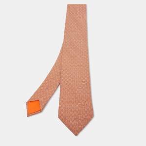 Hermes Orange  & Anchor Print Silk Tie