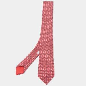 Hermes Red 7 H Street Silk Tie