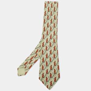 Hermes Green Woman Jug Bearer Print Silk Tie