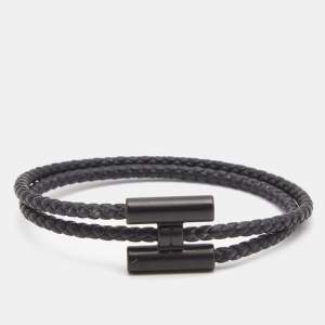 Hermes Tournis Tresse Leather Black Tone Bracelet