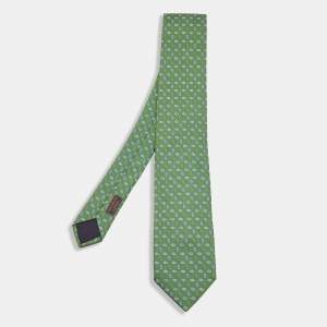 Hermes Green Chain Link Pattern Silk Jacquard Tie
