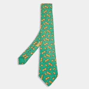 Hermes Green Hazelnut Print Silk Tie 