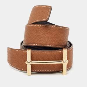 Hermes Gold/Black Togo and Box Leather H  D'Ancre Reversible Belt 95CM