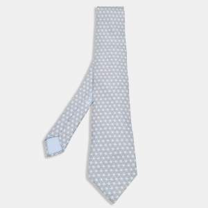 Hermes Blue H Link Print Silk Tie