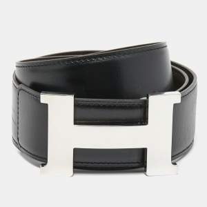 Hermes Black/Chocolat Box and Swift Leather Reversible Constance Belt 85CM