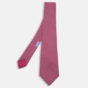 Hermes Magenta Purple Printed Silk Tie