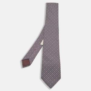 Hermes Brown Printed Silk Tie