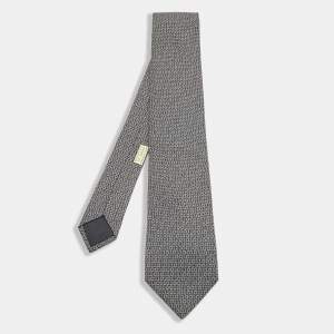 Hermes Grey Numerical Print Silk Tie