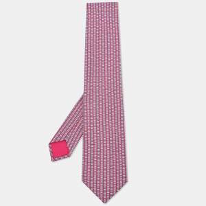 Hermes Dark Pink Printed Silk Tie