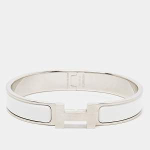 Hermès Clic H White Enamel Palladium Plated Bracelet