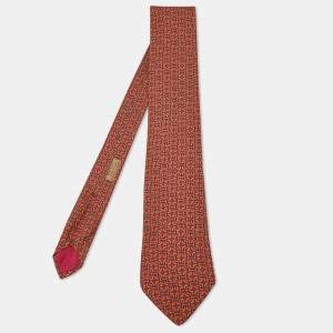 Hermes Burgundy Printed Silk Tie