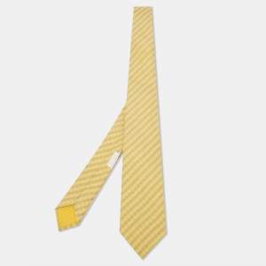 Hermès Yellow Levez l'Ancre Printed Silk Slim Tie