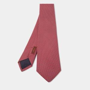 Hermès Red 7 Mega Chariot Silk Jacquard Slim Tie