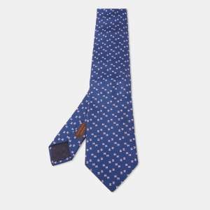 Hermès Navy Blue H Patterned Silk Tie