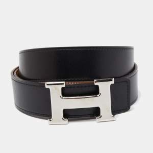 مملوكة مسبقًا Hermes Gold/Black Chamonix and Togo Leather H Buckle Reversible Belt 90CM